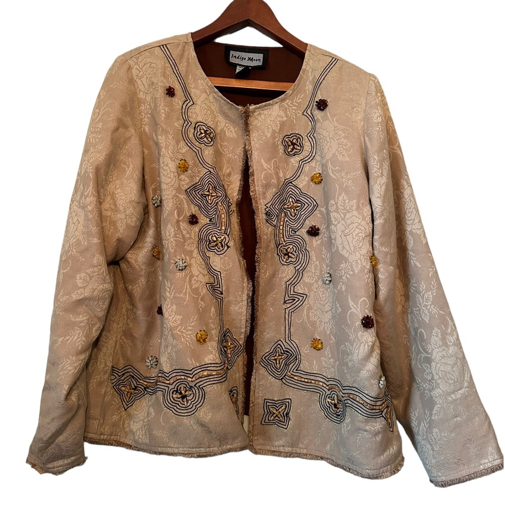 Indigo Moon Embroidered and Beaded Open Front Jacket